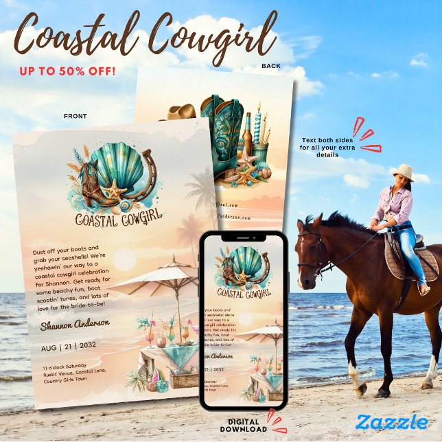⭐Coastal Cowgirl Rustic Beach Bachelorette Bridal  Invitation (Creator Uploaded)