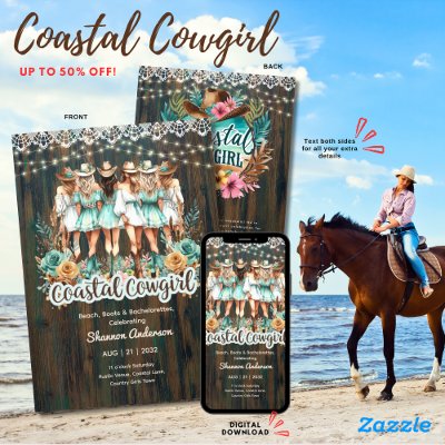 ⭐Coastal Cowgirl Rustic Beach Bachelorette Bridal  Invitation