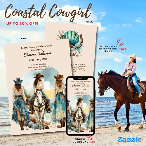 Coastal Cowgirl Rustic Rodeo Bride Party Horses Invitation