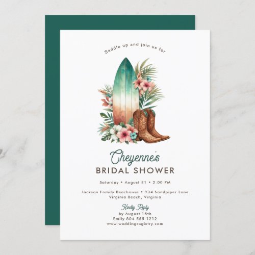 Coastal Cowgirl Rustic Western Bridal Shower  Invitation