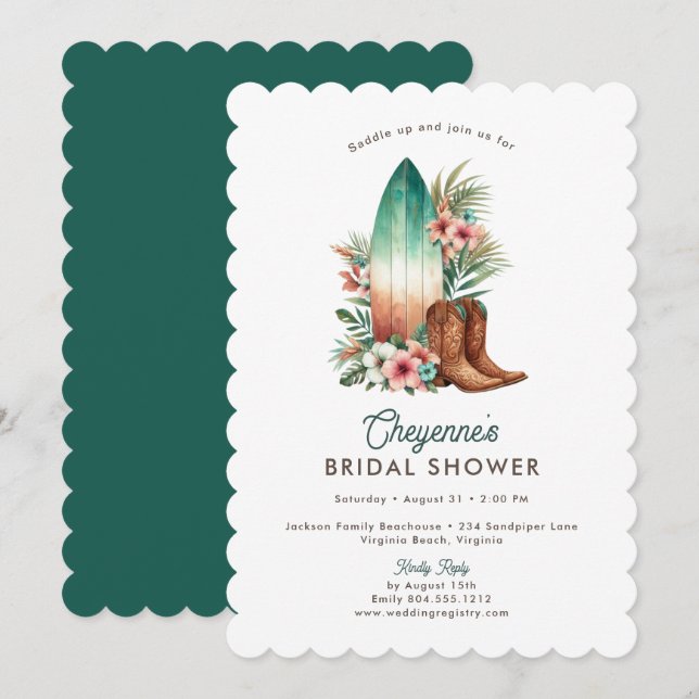 Coastal Cowgirl Rustic Western Bridal Shower  Invitation (Front/Back)