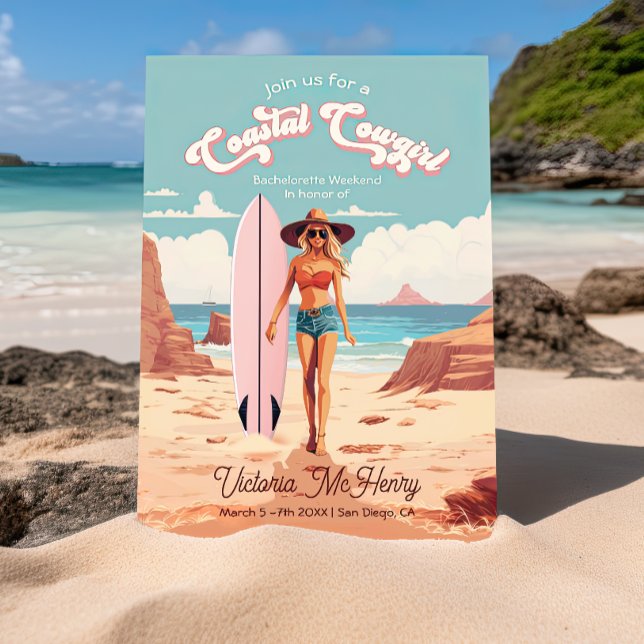 Coastal Cowgirl Surfboard Bachelorette Party Invitation (Creator Uploaded)
