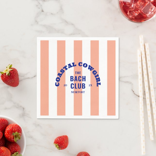 Coastal Cowgirl The Bach Club Pink Cabana Stripe Napkins (Insitu)