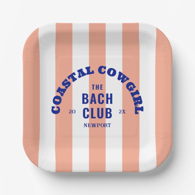 Coastal Cowgirl The Bach Club Pink Cabana Stripe Paper Plates (Front)