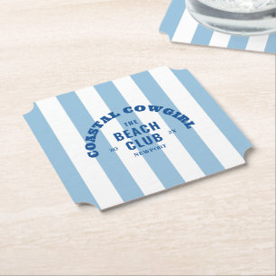 Coastal Cowgirl The Beach Club Blue Cabana Stripe Paper Coaster