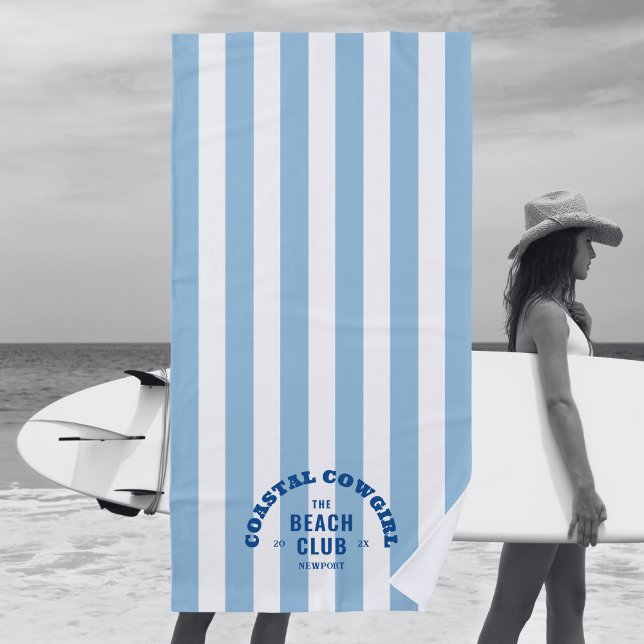 Coastal Cowgirl The Beach Club Blue Cabana Stripe Towel (Creator Uploaded)