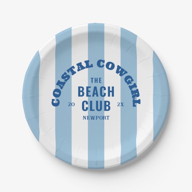 Coastal Cowgirl The Beach Club Denim Blue  Paper Plates (Front)