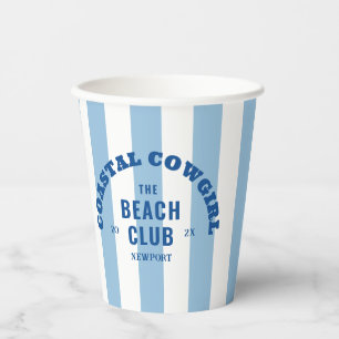Coastal Cowgirl The Beach Club Denim Blue Stripe Paper Cups