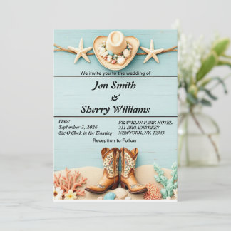 Coastal Cowgirl Themed Wedding Invitation