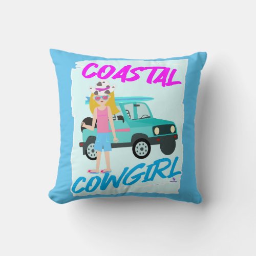 Coastal Cowgirl Trend Funny Design Art  Throw Pillow