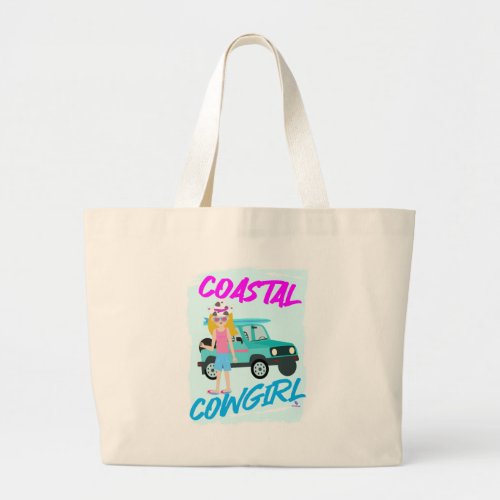 Coastal Cowgirl Trend Funny Illustration Large Tote Bag