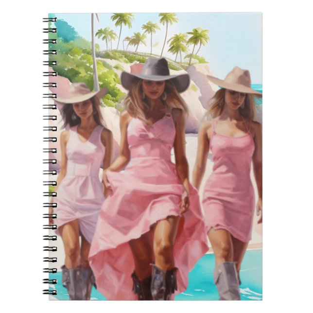Coastal Cowgirl Trio in Colorful Pink Dresses   Notebook (Front)