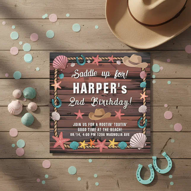Coastal Cowgirl Western Beach Party Birthday Invitation | Zazzle