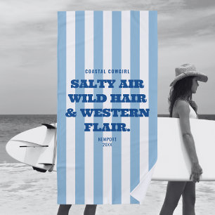 Coastal Cowgirl Western Flair Blue Cabana Stripe Beach Towel