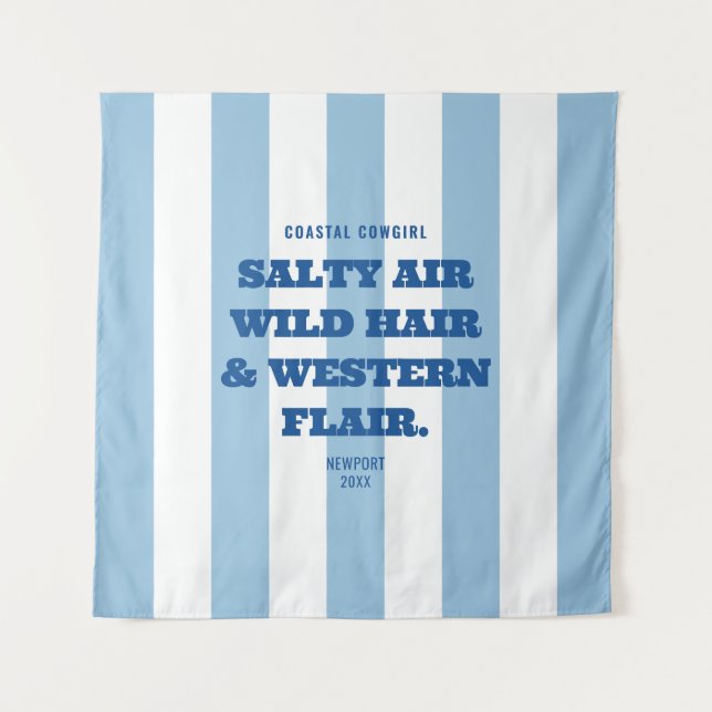 Coastal Cowgirl Western Flair Blue Cabana Stripe Tapestry (Front)