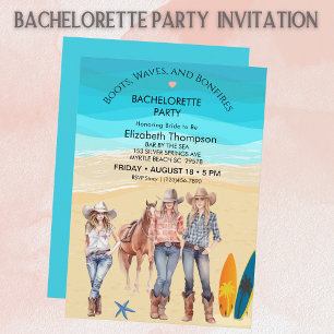 Coastal Cowgirls Beach Bachelorette Party Invitation