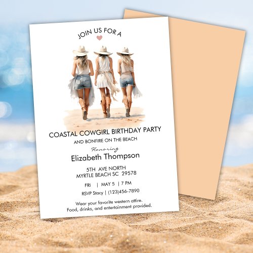 Coastal Cowgirls Beach  Birthday Invitation