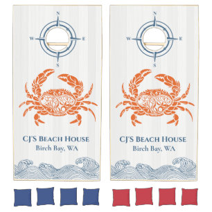 Coastal Crab and Compass Beach House Cornhole Set