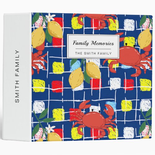 Coastal Crab and Lemon Pattern 3 Ring Binder