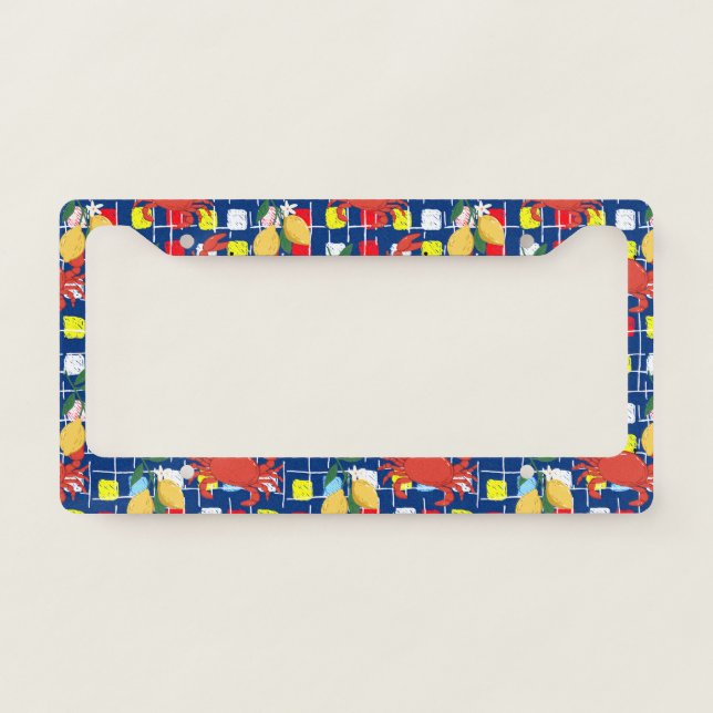Coastal Crab and Lemon Pattern License Plate Frame (Front)