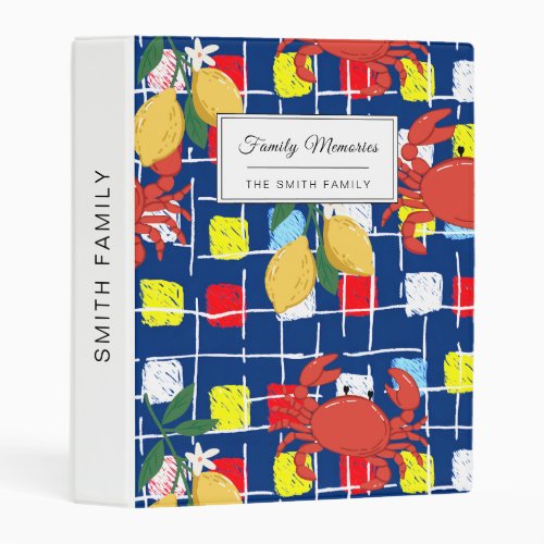 Coastal Crab and Lemon Pattern Mini Binder