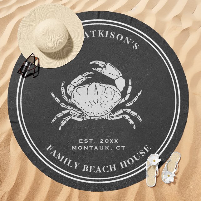 Coastal Crab Beach House Family Name Gray Towel (Creator Uploaded)