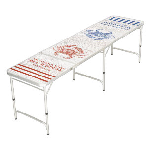 Coastal Crab Beach House Rustic Wood Family Name Beer Pong Table