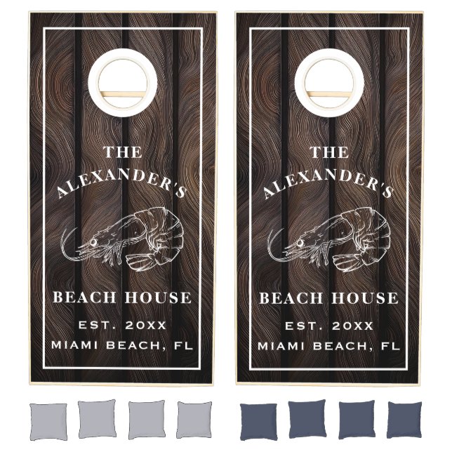 Coastal Crab Beach House Rustic Wood Family Name Cornhole Set (Set)