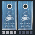 Coastal Crab Beach House Rustic Wood Family Name Cornhole Set<br><div class="desc">Coastal Crab Beach House Rustic Blue Wood Family Name Cornhole Set. Personalize this custom design with your own family name,  year established,  city and state. The perfect summer lawn party game for your family lake house,  cottage,  or beach house.</div>