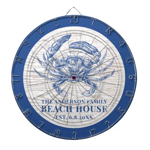 Coastal Crab Beach House Rustic Wood Family Name Dart Board