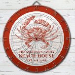Coastal Crab Beach House Rustic Wood Family Name Dart Board<br><div class="desc">This dart board features a vintage red crab with your family name over a faux white washed wood background. Customize with your family name and established date to make this your own unique beach house ping pong paddles. Also available are corn hole set, beer pong table and golf accessories. Designed...</div>