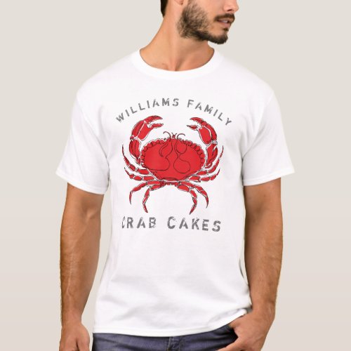 Coastal Crab Cakes Monogrammed Family Name T_Shirt