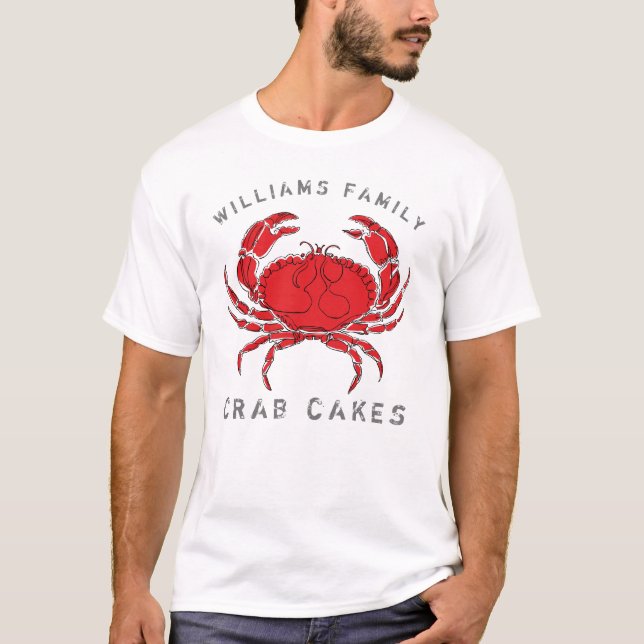 Coastal Crab Cakes Monogrammed Family Name T-Shirt (Front)
