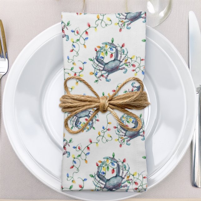 Coastal Crab Christmas Lights Cloth Napkin (Creator Uploaded)