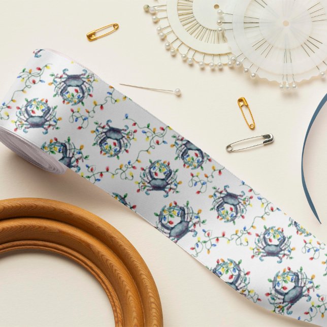 Coastal Crab Christmas Lights Satin Ribbon (Creator Uploaded)