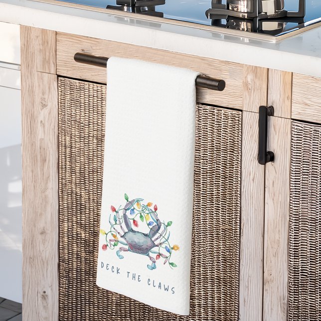 Coastal Crab “Deck the Claws” Holiday Kitchen Towel (Creator Uploaded)