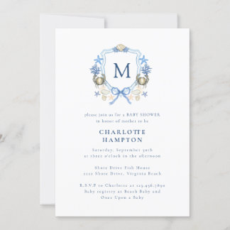 Coastal Crab Monogram Cres Baby Shower Invitation