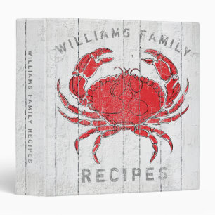 Coastal Crab Seafood Name Weathered Wood Recipe 3 Ring Binder