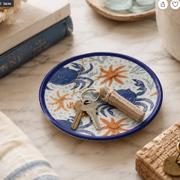 Coastal Crab & Starfish Seaside Catchall Trinket Tray
