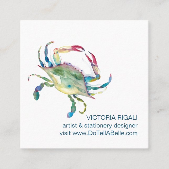 Coastal Crab Watercolor Beach Business Card (Front)