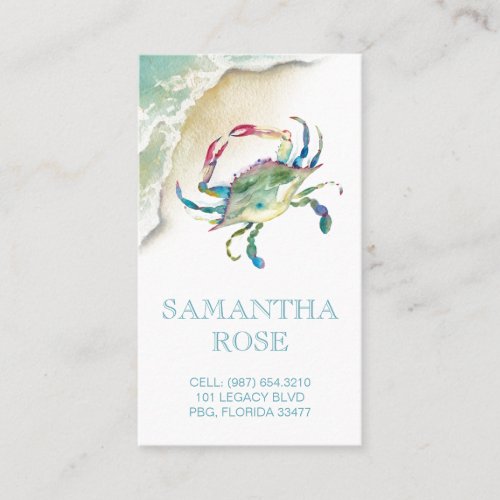 Coastal Crab Watercolor Beach Business Card