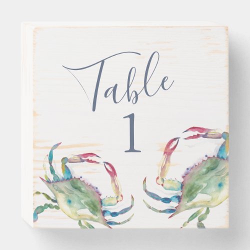 Coastal Crab Wedding Table Number Wooden Box Sign