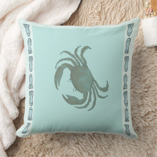 Coastal Crabs With Fish Border Bohemian Throw Pillow