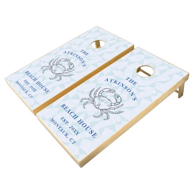 Coastal Cute   Beach House Rustic Wood Name Cornhole Set (Angled)