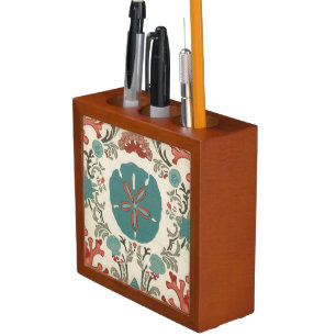 Coastal Damask I Desk Organizer