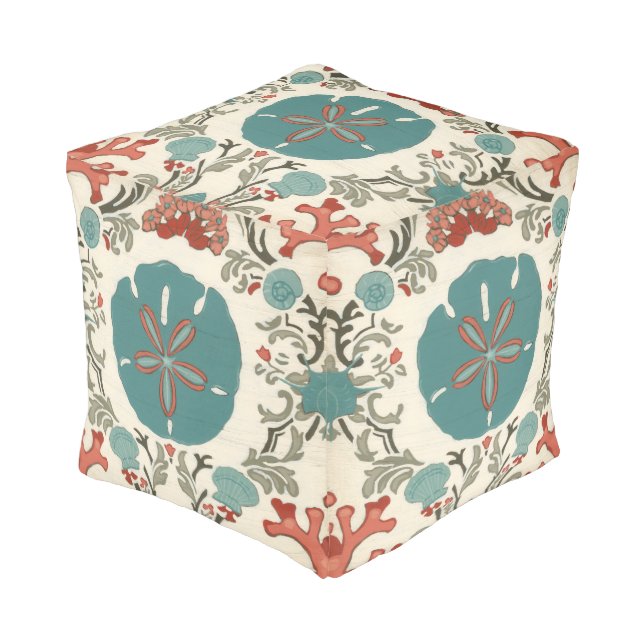 Coastal Damask I Pouf (Angled Front)