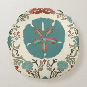 Coastal Damask I Round Pillow