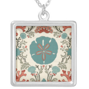 Coastal Damask I Silver Plated Necklace