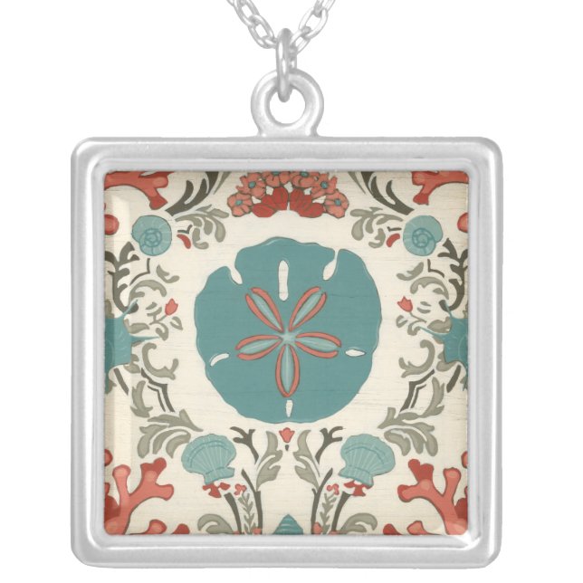 Coastal Damask I Silver Plated Necklace (Front)
