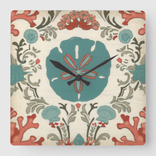 Coastal Damask I Square Wall Clock